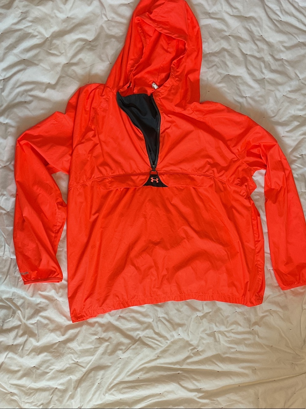 Under Armour woman Neon Orange Hooded Pullover Rain Jacket